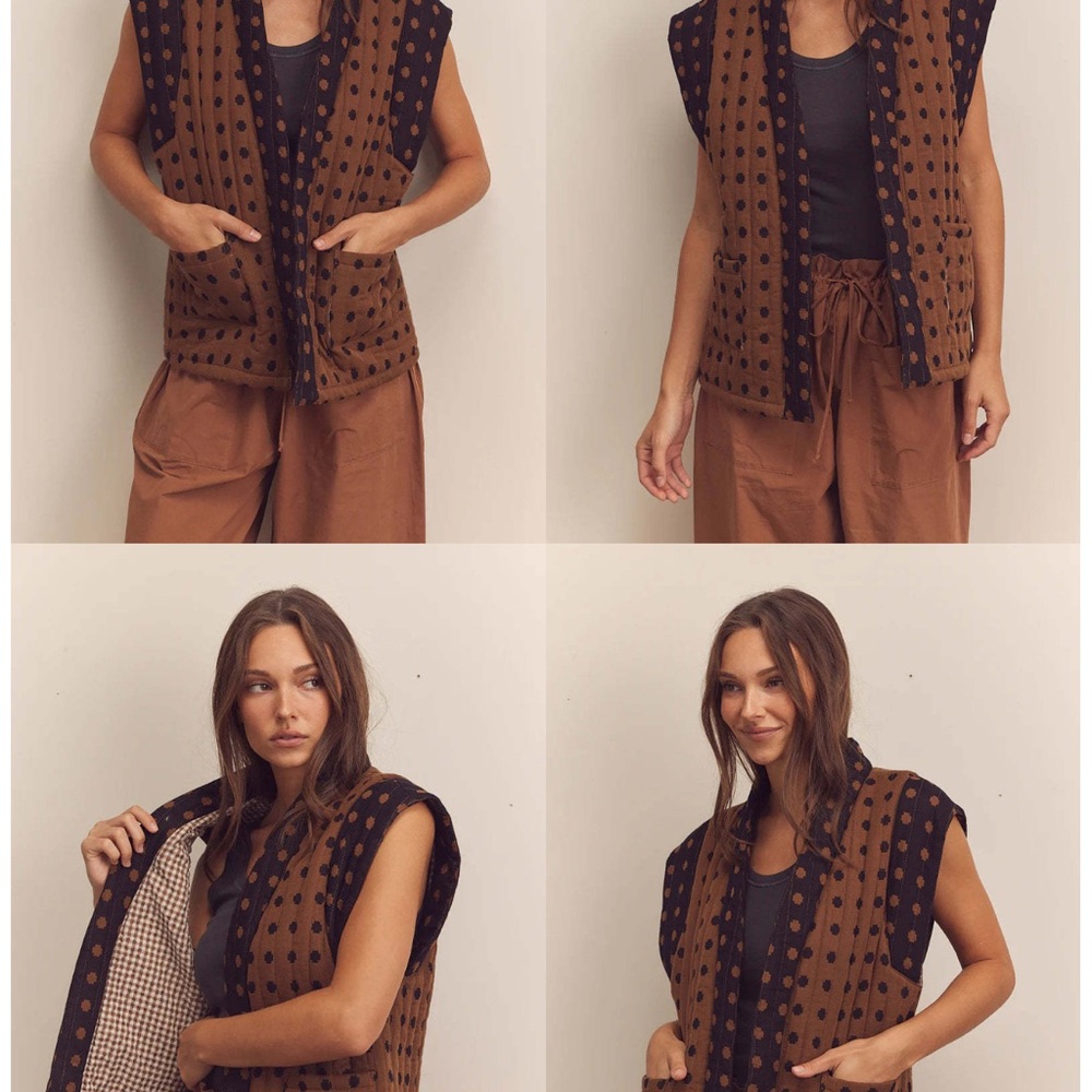 Amente quilted tie waist vest in moca